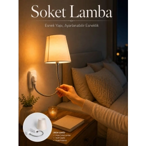 Mey İthalat® Soket Lamba Yatak Başı Işığı Ayarlanabilir Boyunlu