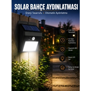 Mey İthalat® Solar Lamba Giriş, Bahçe Yol Avlu Hareket Sensörlü Led Parlak Gece Su Geçirmez