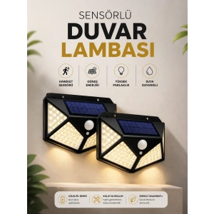 Mey İthalat® Solar Sensörlü Duvar Lambası Bahçe Lambaso Parlak Beyaz Işık Suya Dayanıklı