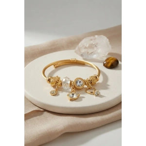 Mey İthalat® Swan Model Gold Renk Beyaz Charmlı Bileklik