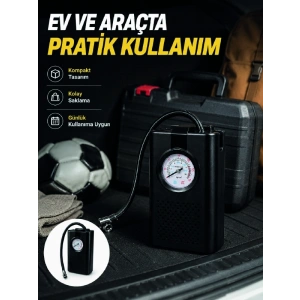 Mey İthalat® Taşınabilir Araç Hava Pompası Analog Manometreli Lastik Şişirme Pompası