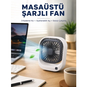 Mey İthalat® Taşınabilir Masaüstü Fan Ayarlanabilir Açılı Şarjlı Tasarım