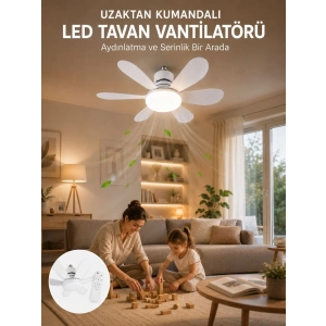 Mey İthalat® Tavan Vantilatörü Sessiz Motorlu Uzaktan Kumandalı LED Aydınlatma Güçlü Serinletme