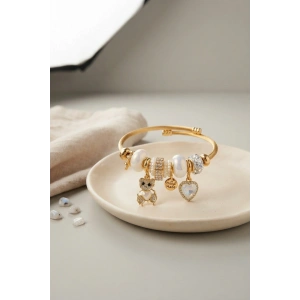Mey İthalat® Tedy Bear Model Gold Renk Beyaz Charmlı Bileklik