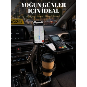 Mey İthalat® Telefon Tutuculu Araç Bardaklık Organizeri Pratik Saklama Çözümü