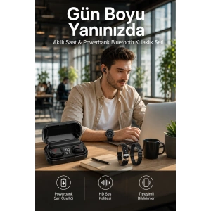 Mey İthalat® Ucuz Kaliteli Akıllı Saat ve Powerbank Bluetooth Kulaklık 5.1 Stereo ANC Özelliği