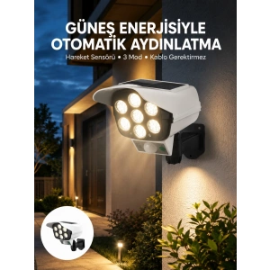 Mey İthalat® Uzaktan Kumandalı Güneş Enerjili LED Güvenlik Lambası Kamera Tipi Hareket Sensörlü Yeni Nesil