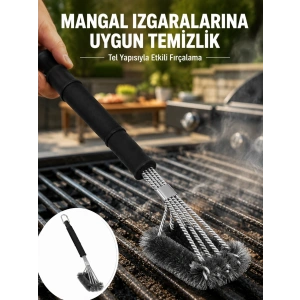 Mey İthalat® Uzun Saplı Izgara Temizleme Fırçası Çelik Telli Yeni Nesil