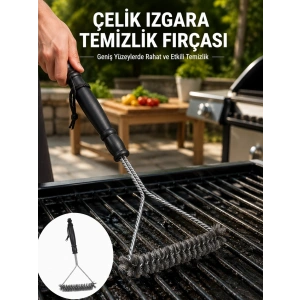 Mey İthalat® Uzun Saplı Paslanmaz Çelik Izgara Temizlik Fırçası Yeni Nesil