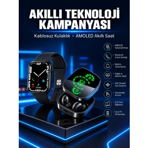 Mey İthalat® Yeni Nesil Akıllı Saat ve Ucuz Kaliteli Bluetooth Kablosuz Kulaklık Amoled Ekran