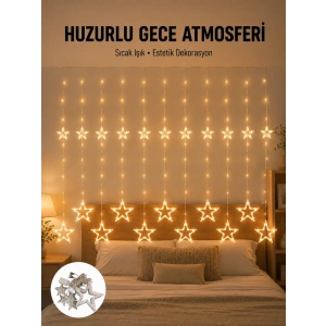 Mey İthalat® Yıldız Desenli Perde Tipi Peri Led 3x3 Metre Aydınlatma Yeni Nesil