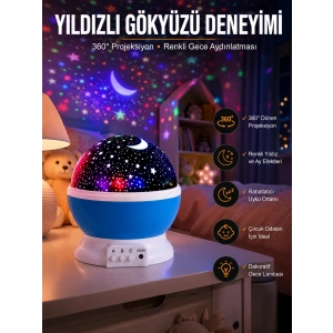 Mey İthalat® Yıldız Görünümlü Gece Lambası Renkli Masa Lambası Gökyüzü Projeksiyon