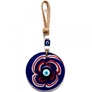 Nazar Boncuklu Lacivert Şeker Modelli Cam Duvar Süsü