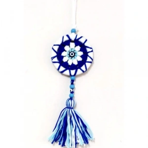 Ponponlu Nazar Boncuğu Desenli El Yapımı Mini Kapı Süsü