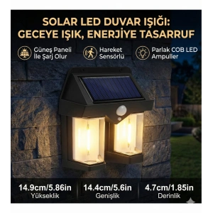 Rustik Ampul İkili Solar Duvar Aplik Güneş Enerjili Hareket Sensörlü