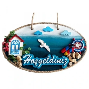 Sahil Kasabası Hoşgeldiniz Yazılı El Yapımı Kapı Süsü