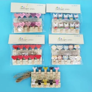 Şekilli Renkli Ahşap Mandal Seti (10lu Paket)