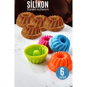 Silikon Göbekli Muffin Cupcake Kalıbı - Sürekli Kullanım Muffin Kek Kalıbı 6 Adet