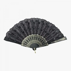 Siyah Plastik Pullu Kumaş Yelpaze 12li