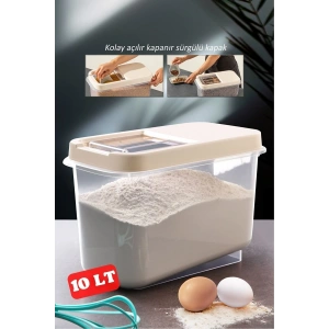 Sürgülü Kapaklı 10 Lt Erzak Bakliyat Un Şeker Saklama Kabı