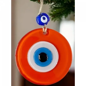 Turuncu Nazar Boncuklu Duvar Süsü 10 Cm Cam Duvar Dekoru