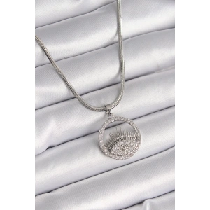 BFS 316L Çelik Gümüş Renk İtalyan Zincir Zirkon Taşlı Göz Model Kadın Kolye