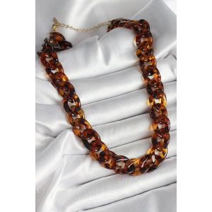 BFS Leopar Desenli Mika Kalın Zincir Kadın Kolye