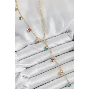 BFS Pirinç Asorti Kalp Model Gold Renk Zirkon Taşlı Y Kolye