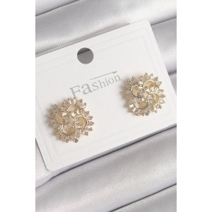 BFS Pirinç Gold Renk Zirkon Taşlı Yonca Model Kadın Küpe