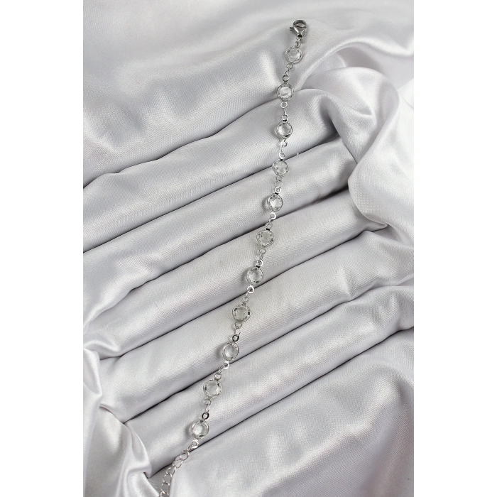 BFS Pirinç Gümüş Renk Zirkon Taşlı Bileklik