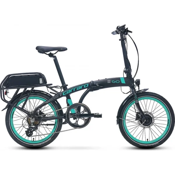 Carraro E-Line Ego 2.1 Elektrikli Bisiklet 250W 20 Jant 8 Vites Katlanır Mat Siyah-Turkuaz-Gri