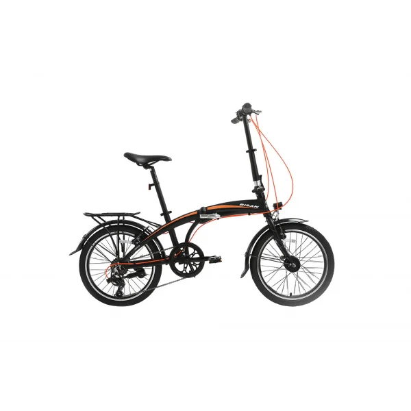 Bisan FX 3500-Trn V Fren 7 Vites 20 Jant Katlanır Bisiklet Siyah Turuncu (Göbekten Dinamolu)