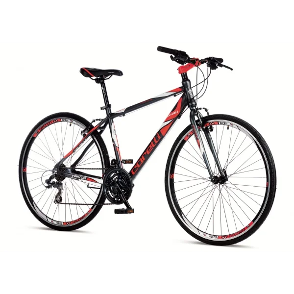 Corelli Trivor 1.0 V Fren 21 Vites 28 Jant Şehir Bisikleti Koyu Gri Kırmızı Beyaz 18 Kadro