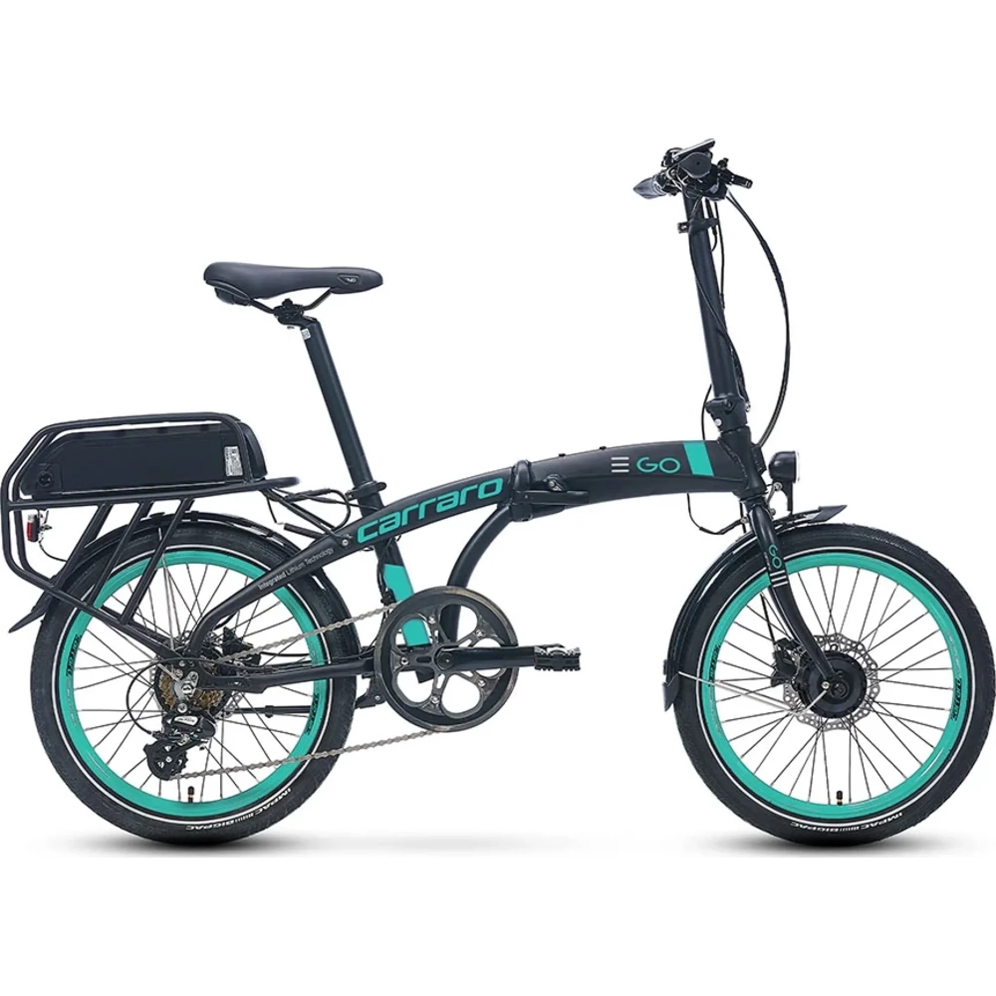 Carraro E-Line Ego 2.1 Elektrikli Bisiklet 250W 20 Jant 8 Vites Katlanır Mat Siyah-Turkuaz-Gri