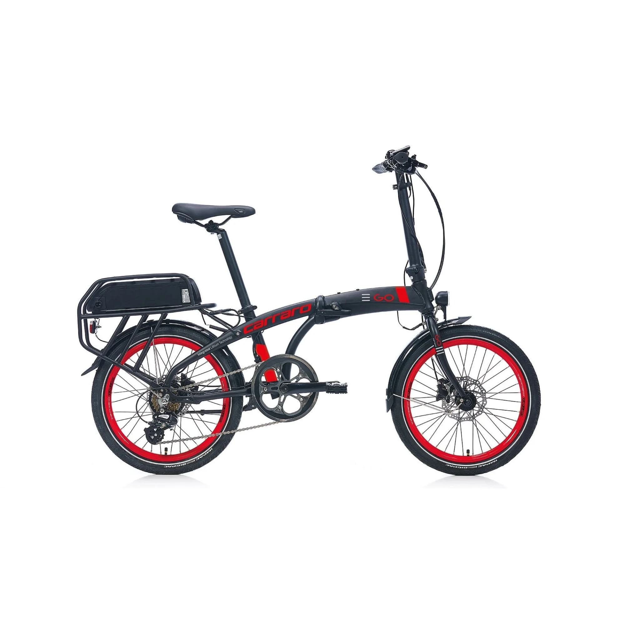 Carraro E-Line Ego 2.1 Elektrikli Bisiklet 250W 20 Jant 8 Vites Katlanır Mat Siyah-Kırmızı-Gri