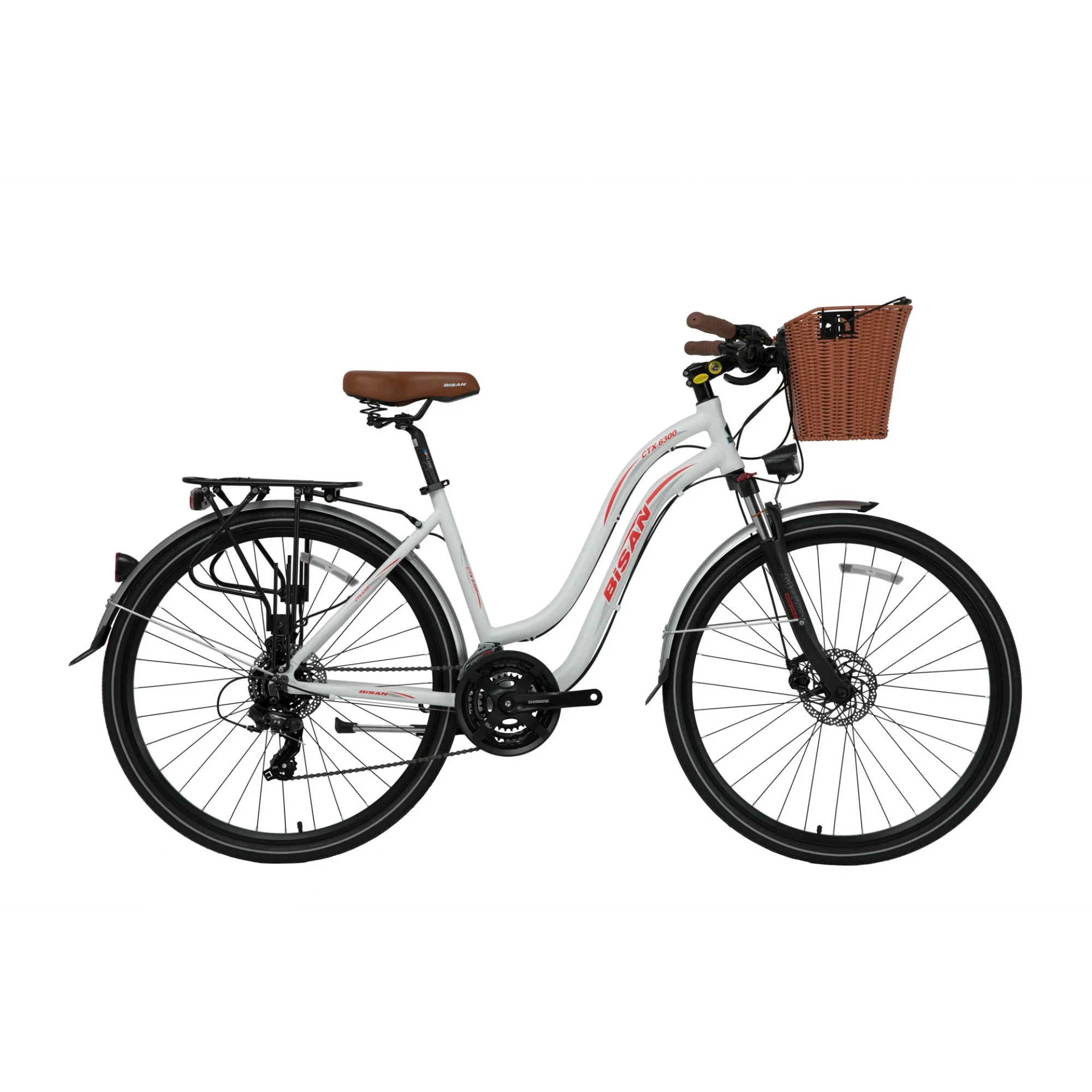 Bisan CTX 6300 MD Fren 21 Vites 28 Jant Şehir Bisikleti Beyaz Kırmızı 18 Kadro
