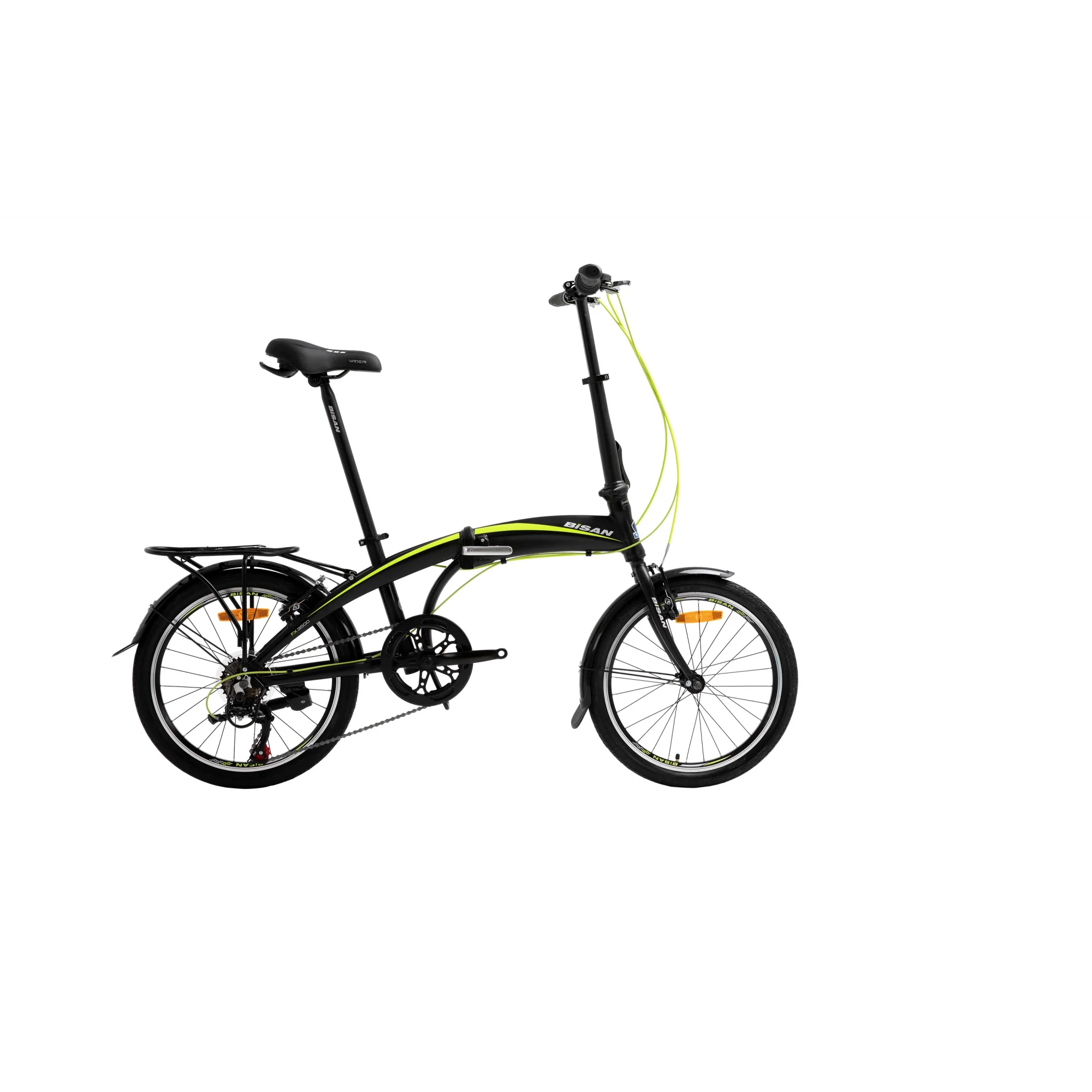 Bisan FX 3500-Trn V Fren 7 Vites 20 Jant Katlanır Bisiklet Siyah Sarı (Göbekten Dinamolu)