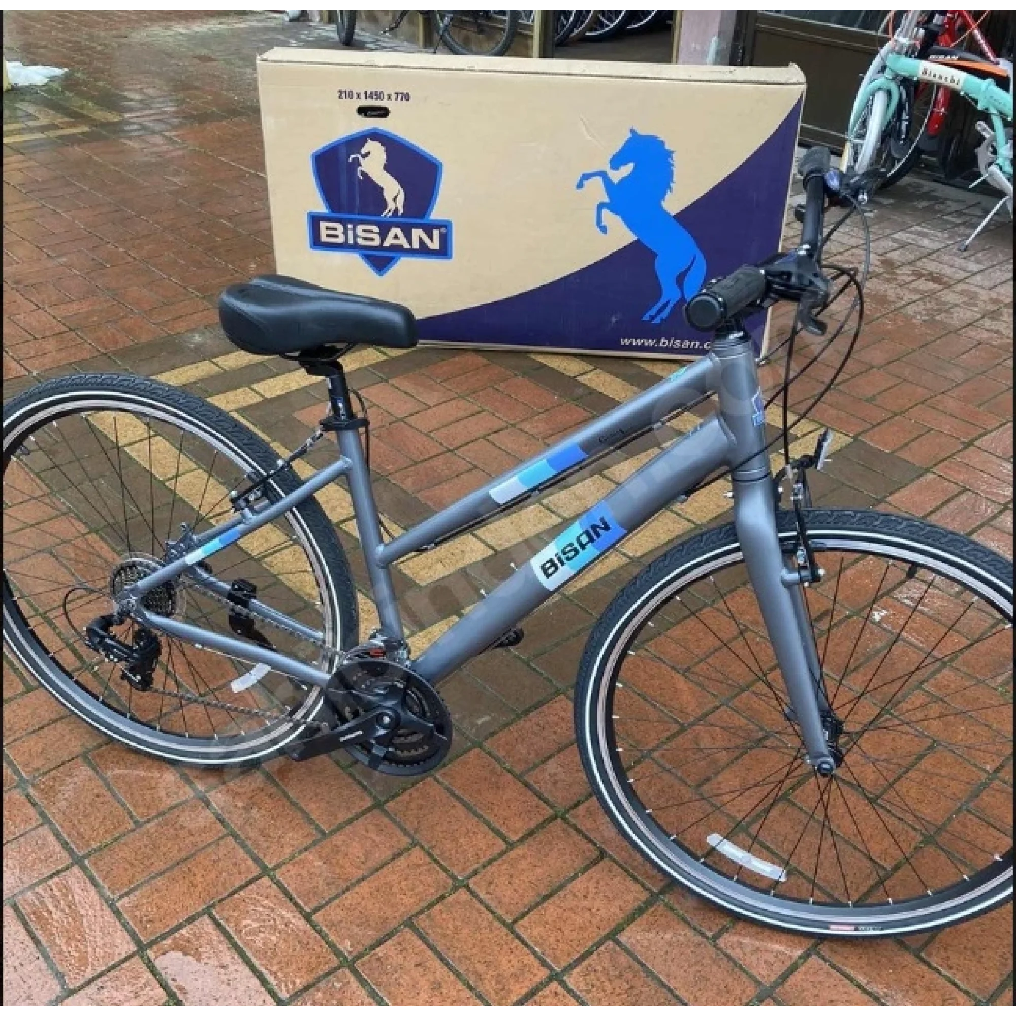 Bisan Guida Lady V Fren 21 Vites 28 Jant Trekking Şehir Tur Bisikleti Metalik Gri Mavi 45 Kadro