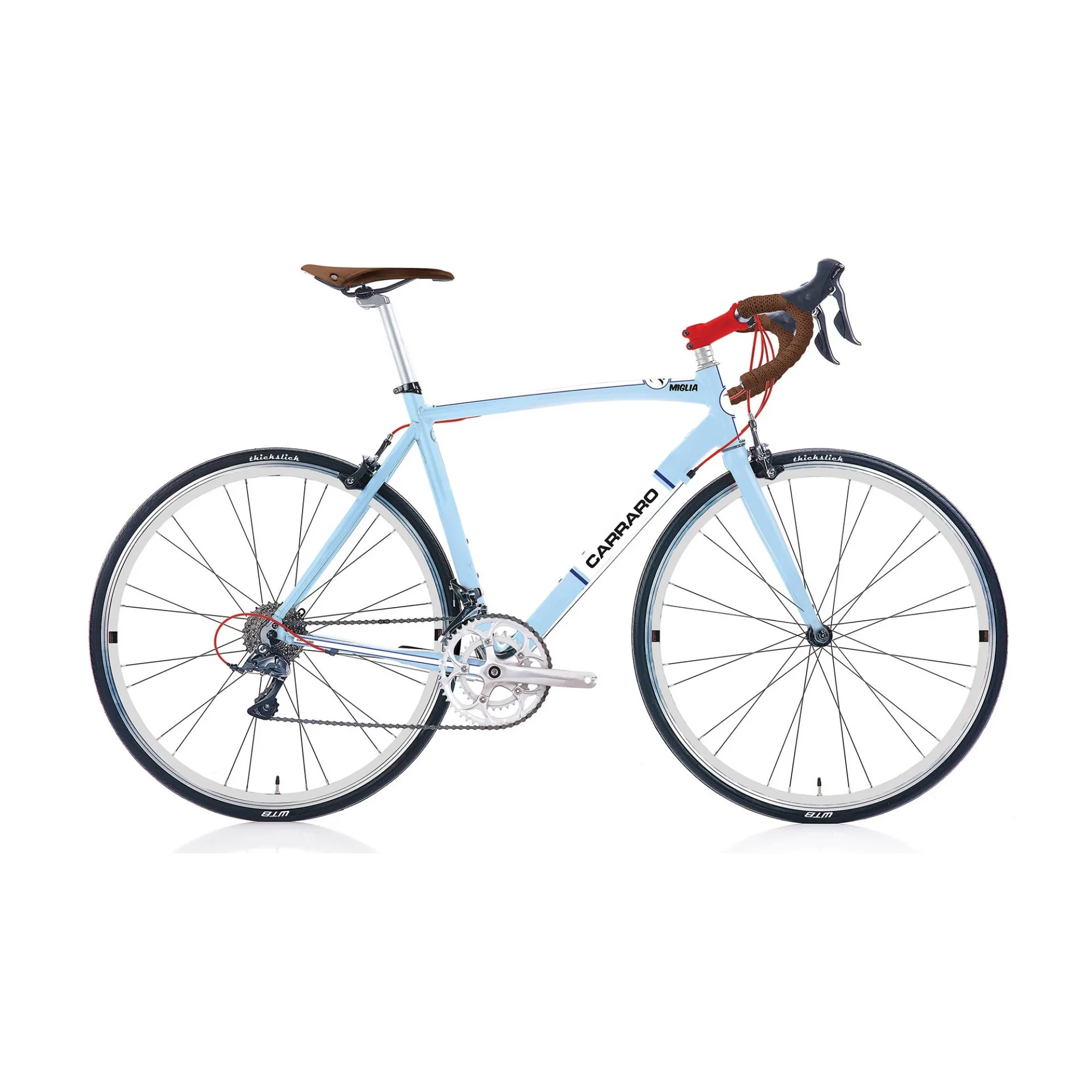 Carraro Miglia Kumpas Fren Claris 16 Vites 28 Jant Yol Yarış Bisikleti Açık Mavi Beyaz 52 Kadro