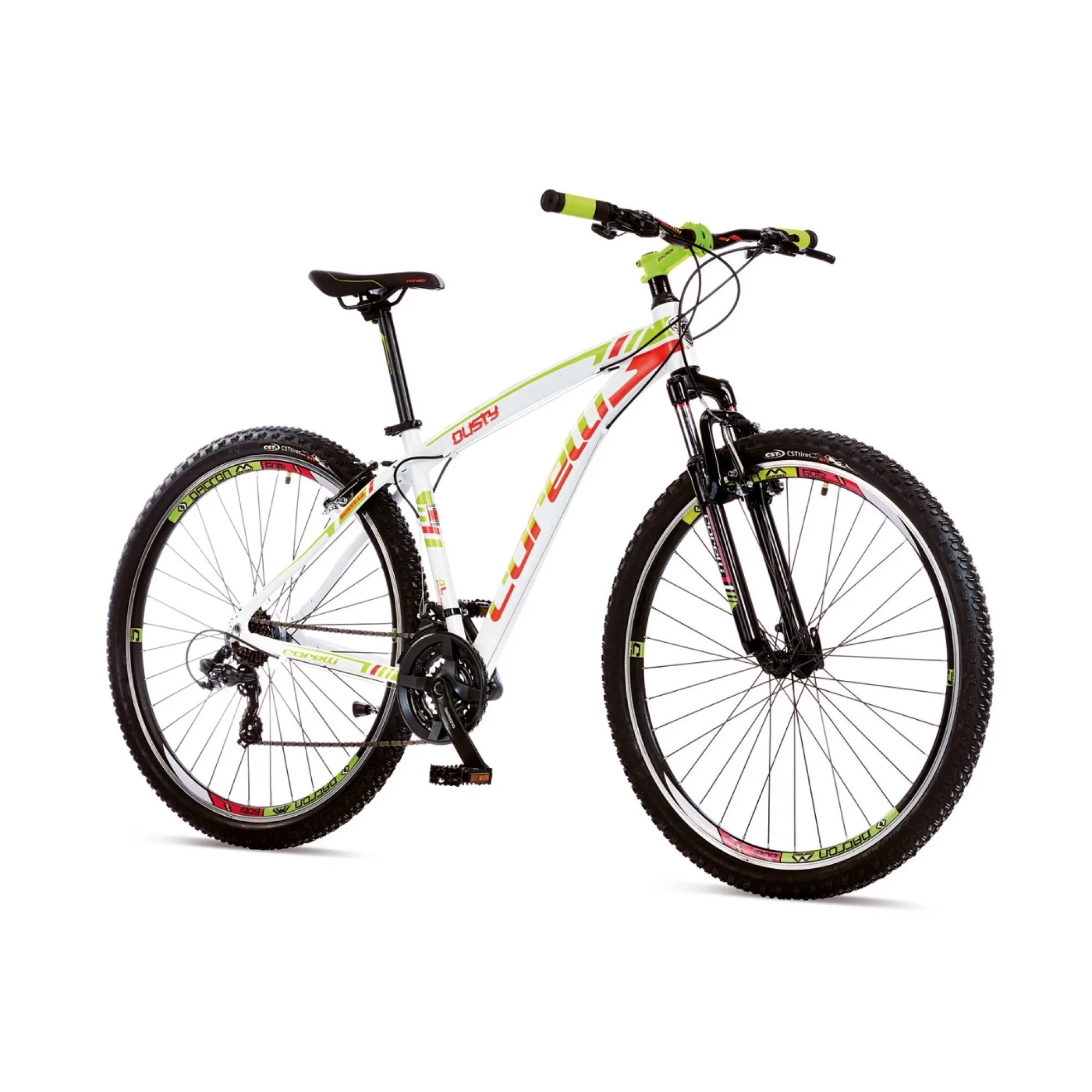 Corelli Dusty 1.1 V Fren Shimano 21 Vites 27,5 Jant Dağ Bisikleti Beyaz Yeşil Kırmızı 18 Kadro