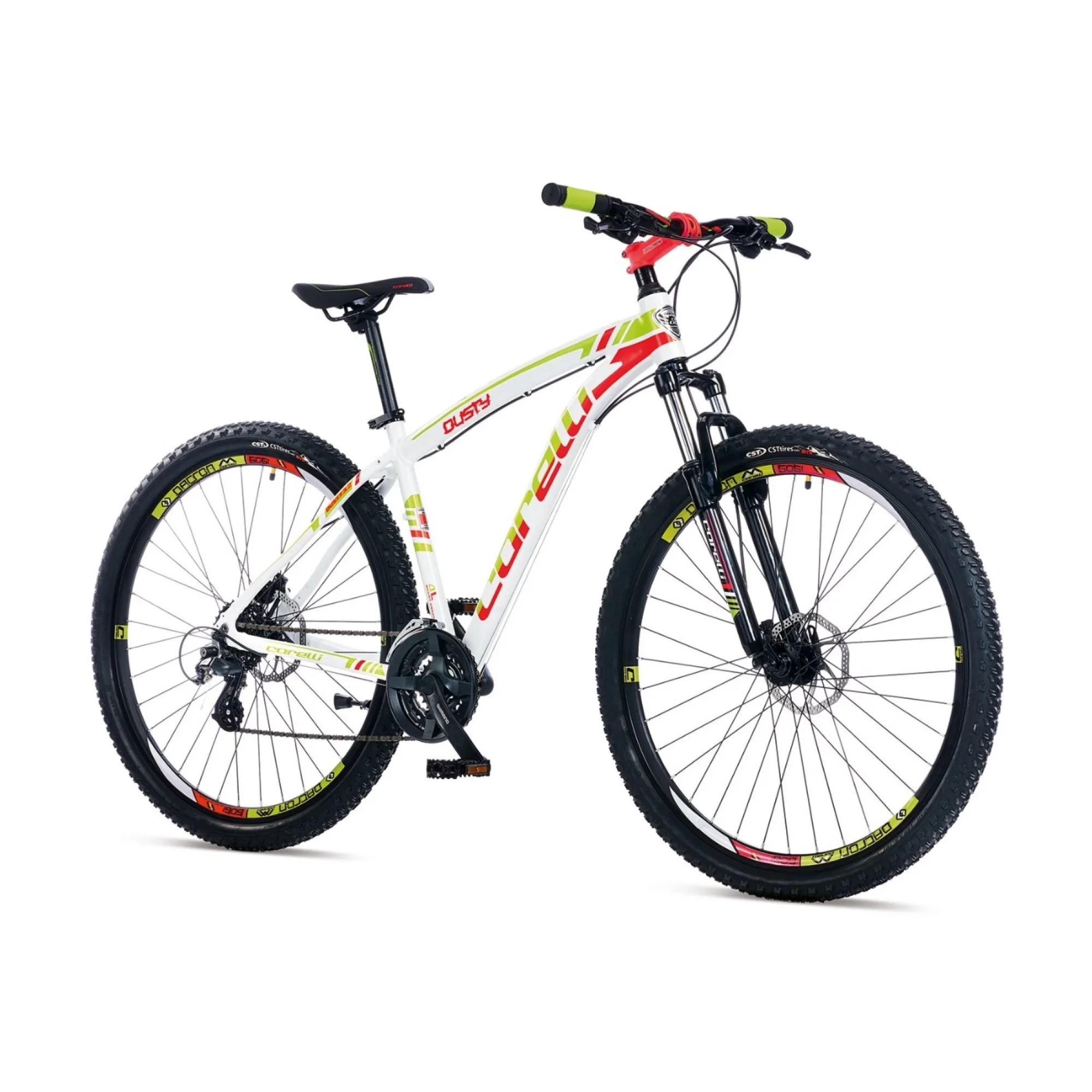 Corelli Dusty 2.1 HD Fren Shimano 21 Vites 27,5 Jant Dağ Bisikleti Beyaz Yeşil Kırmızı 20 Kadro