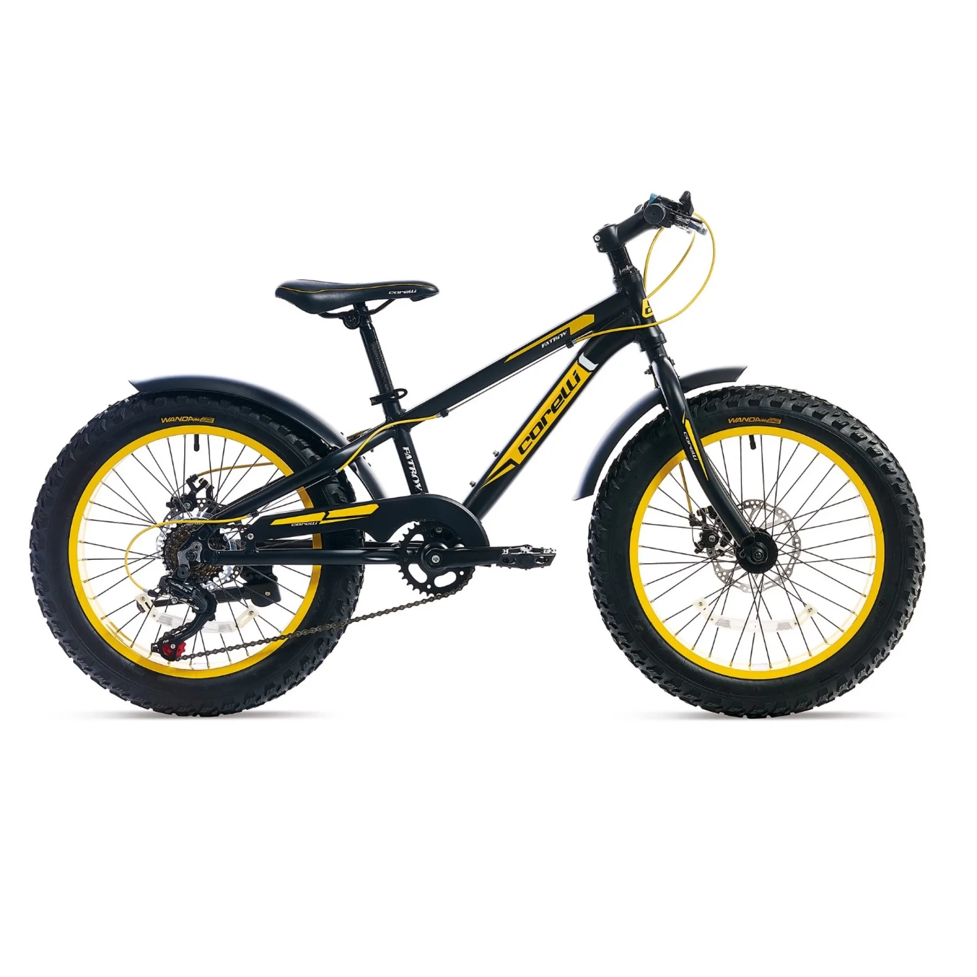 Corelli Fatboy MD Disk Fren 7 Vites 20 Jant Fat Bike Çocuk Bisikleti Siyah Beyaz Sarı