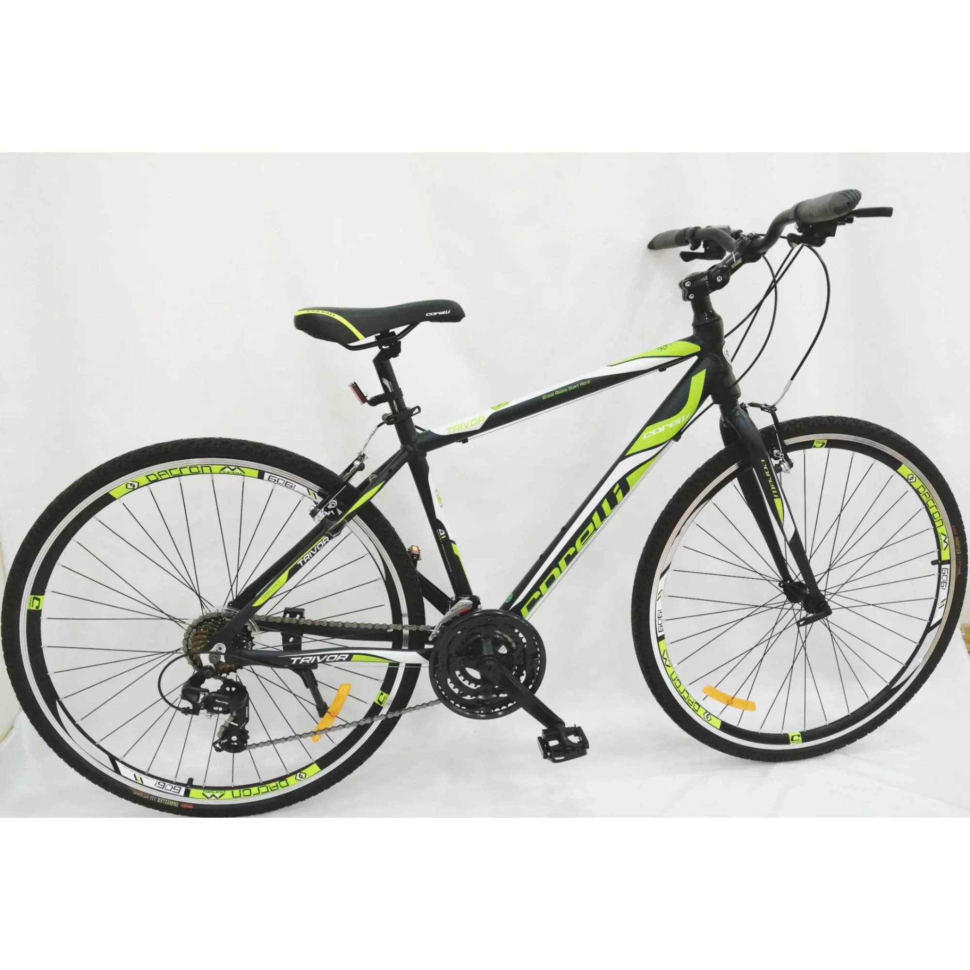 Corelli Trivor 1.0 V Fren 21 Vites 28 Jant Şehir Bisikleti Koyu Gri Yeşil Beyaz 18 Kadro