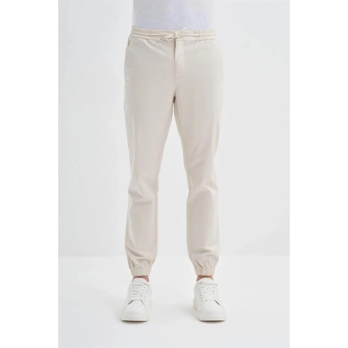 0004 Düğme Kapamalı Beli ve Paçası Lastikli Jogger Erkek Pantolon EKRU