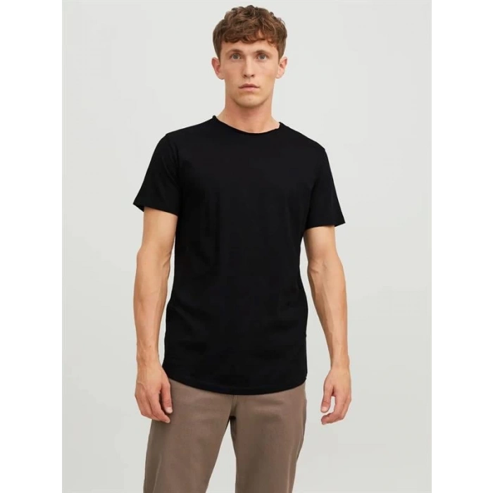 12182498 Geniş Yırtık Bisiklet Yakalı Erkek Tshırt Siyah