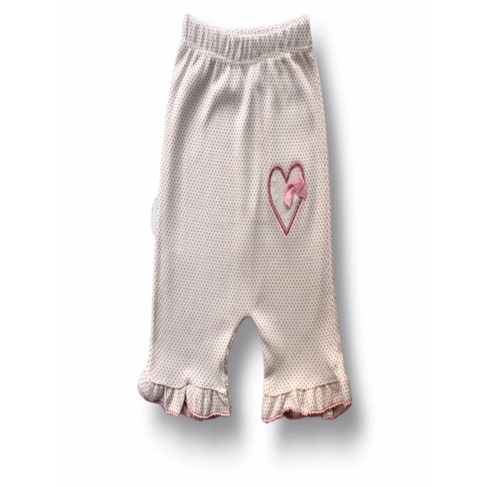 3-6 6-9 9-12 12-18 Ay Çift Kalp Nakışlı Şort Tişört 3lü Kız Bebek Takımı Ekru