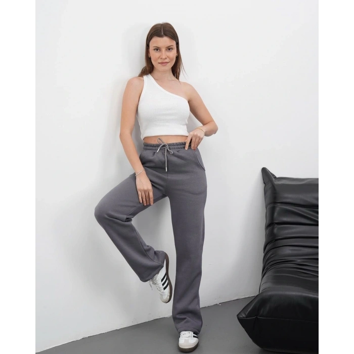 3 iplik şardonlu palazzo pantolon vizon md64