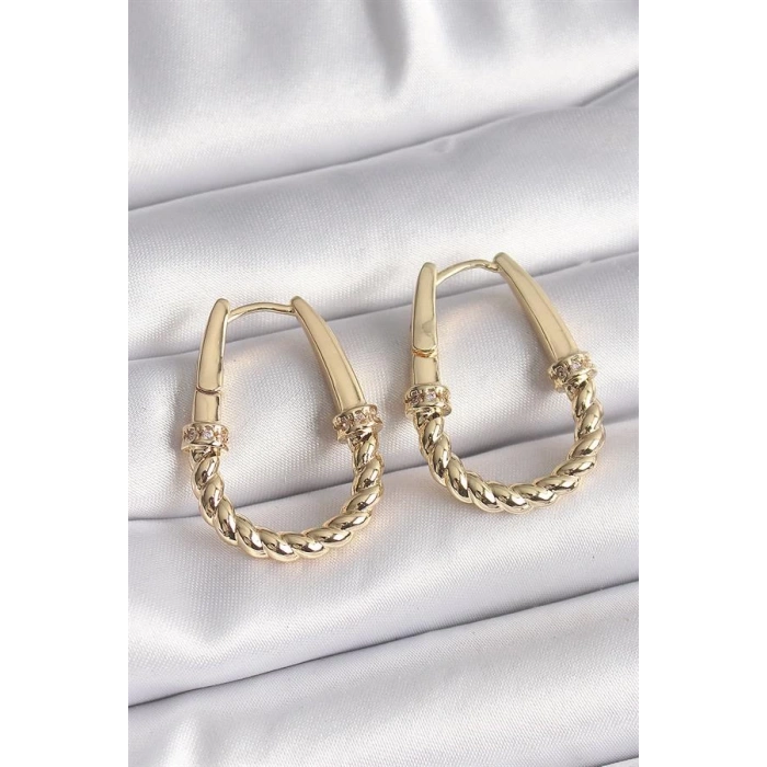 316L Çelik Gold Renk Burgu Halka Model Kadın Küpe