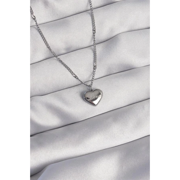 316L Çelik Gümüş Renk Kalp Model Love Kolye