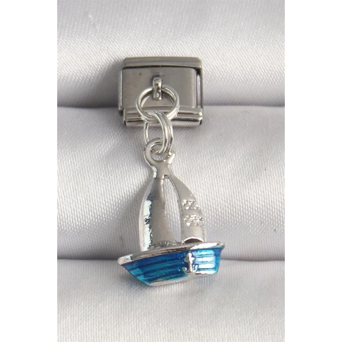 316L Çelik Gümüş Renk Mavi Yelkenli Model Nomination Charm